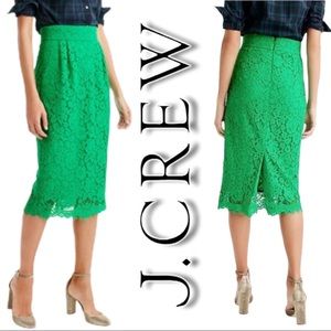 J.Crew Green High Waisted Full Lace Pencil Skirt